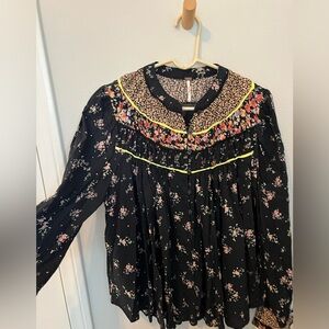 Free People Paloma printed Black Floral Blouse
